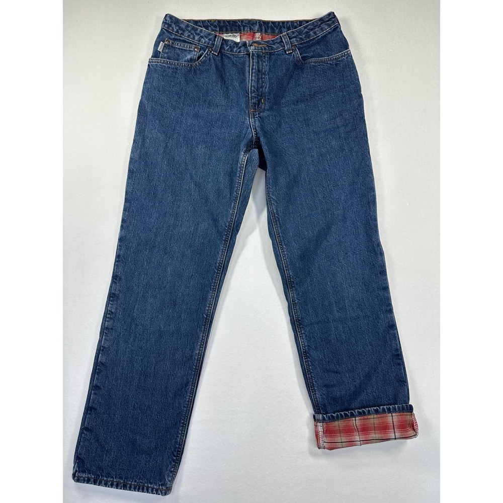 Carhartt‎ Flannel Lined Jeans Womens 12 x 32 Straight Leg Red Plaid Lined Denim